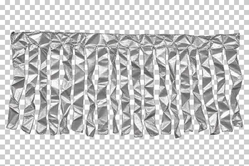 A silver foil band with attached narrow fringe strands and open gaps.