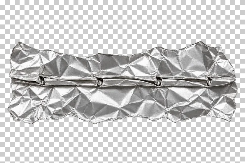 Two silver foil edges folded together into an interlocked seam with tabs.