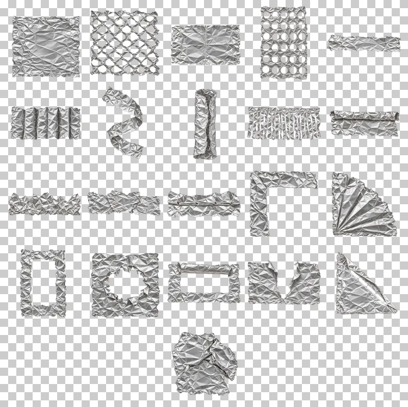 Silver Foil Collage PNG Collection: all 21 elements in one grid