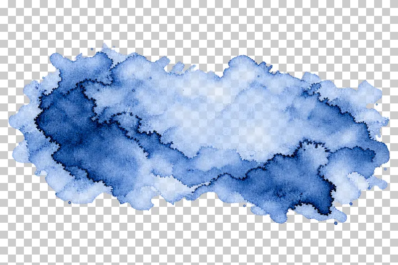 A indigo watercolor broad uneven wash with uneven translucent pigment and drying edges.