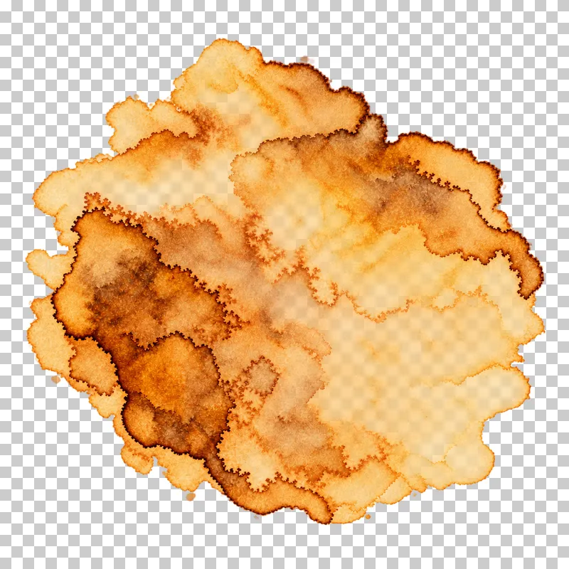 A warm ochre watercolor rounded pooled wash with uneven translucent pigment and drying edges.