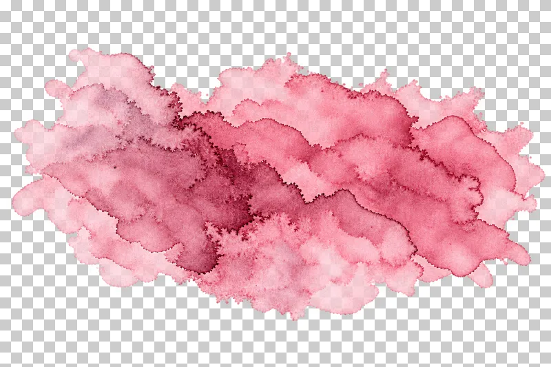 A dusty rose watercolor overlapping transparent glazes with uneven translucent pigment and drying edges.