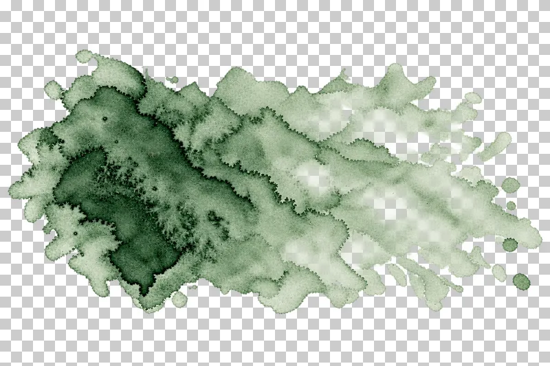 A muted sage watercolor dense-to-dilute wash with uneven translucent pigment and drying edges.