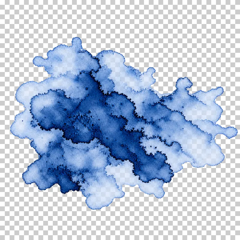 A indigo watercolor granulating pigment patch with uneven translucent pigment and drying edges.