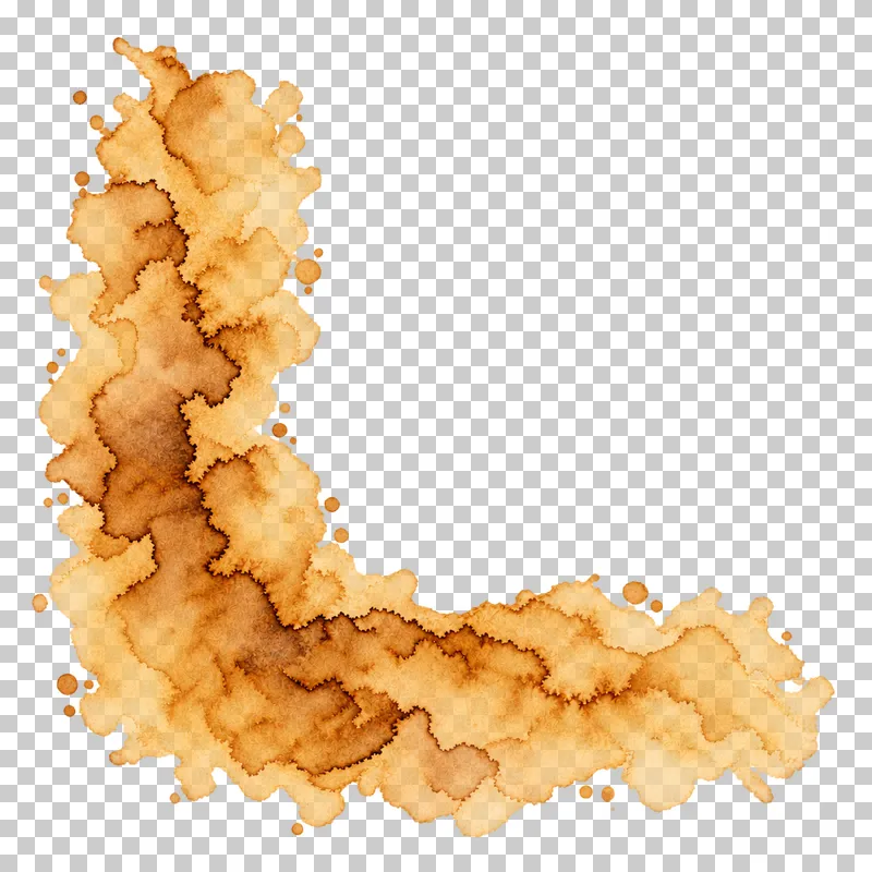 A warm ochre watercolor blooming l-shaped corner with uneven translucent pigment and drying edges.