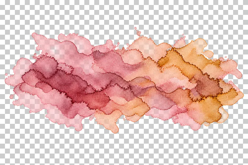 A dusty rose and warm ochre watercolor layered pigment seam with uneven translucent pigment and drying edges.