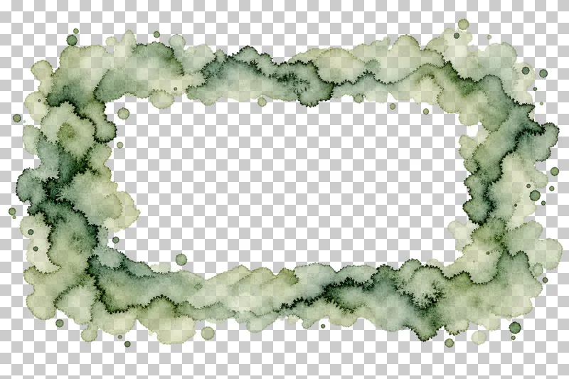 A muted sage watercolor horizontal invitation frame with uneven translucent pigment and drying edges.
