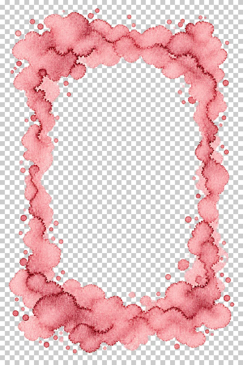 A dusty rose watercolor vertical stationery frame with uneven translucent pigment and drying edges.