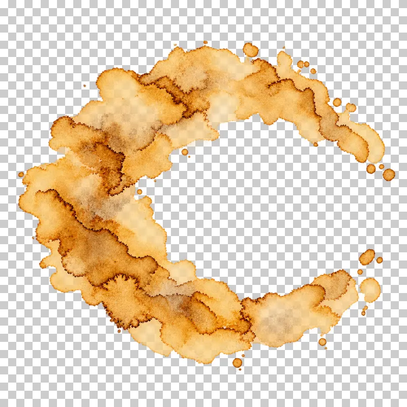 A warm ochre watercolor broken oval wash wreath with uneven translucent pigment and drying edges.