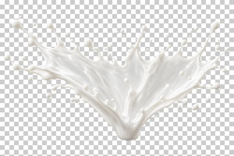 A broad white milk fan spreading outward from a narrow base.
