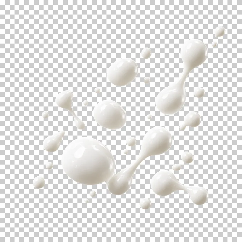 A compact irregular cluster of round and elongated white milk droplets.