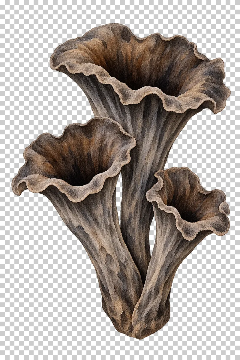 Watercolor illustration of black trumpet group.