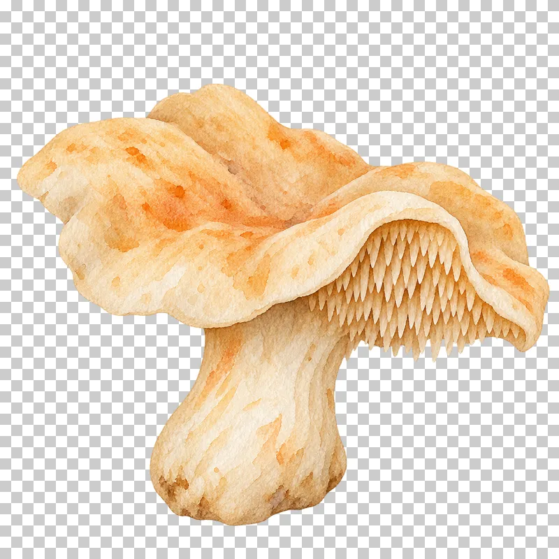 Watercolor illustration of hedgehog mushroom.