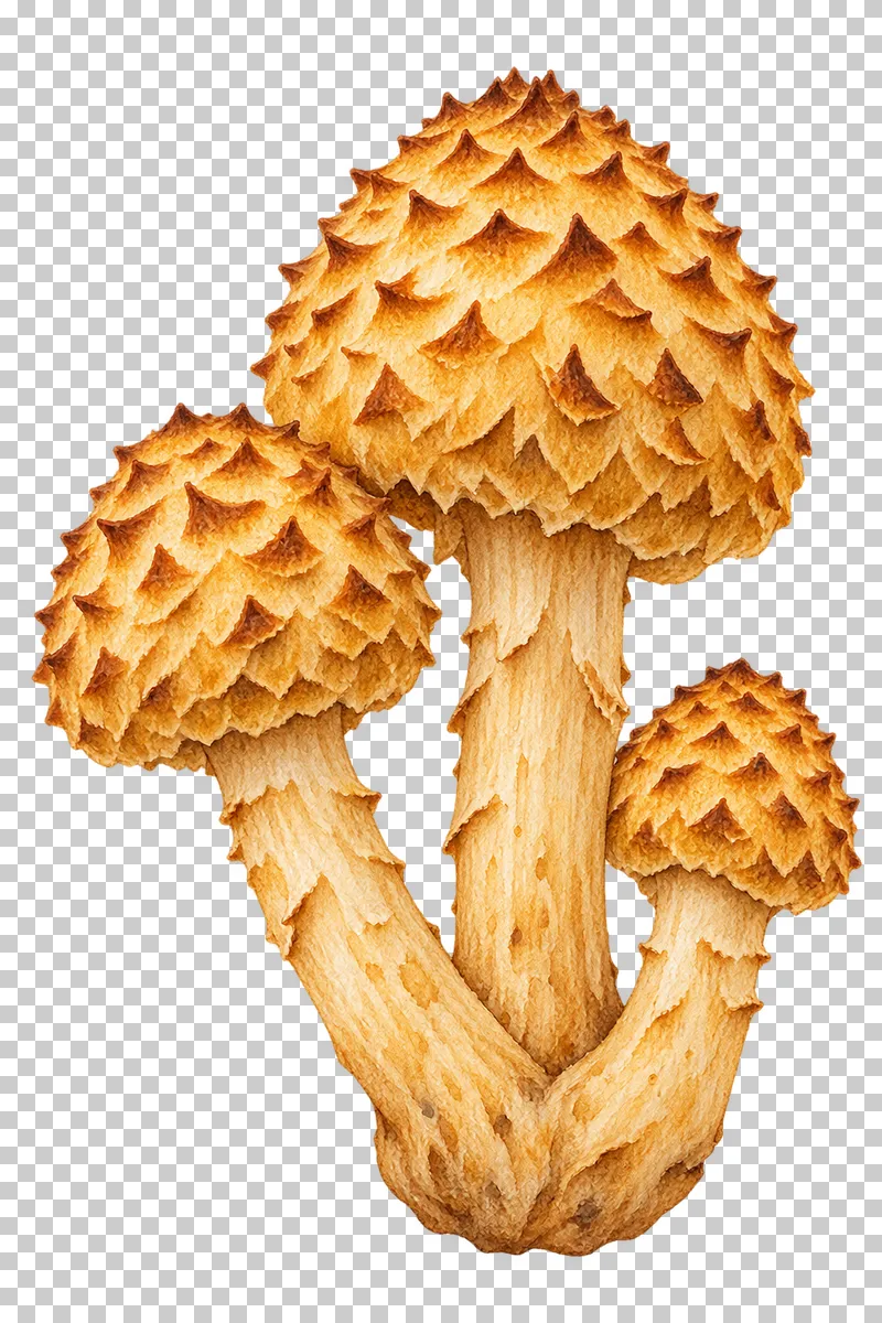 Watercolor illustration of shaggy scalycap tuft.