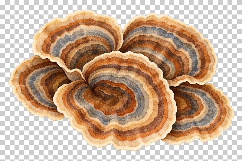 Watercolor illustration of turkey tail group.