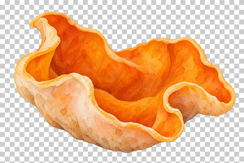 Watercolor illustration of orange peel fungus.
