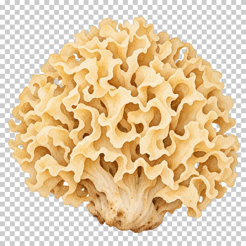 Watercolor illustration of cauliflower fungus.