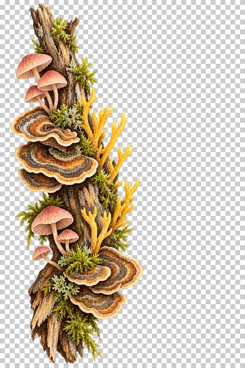 Watercolor illustration of tall woodland side border.