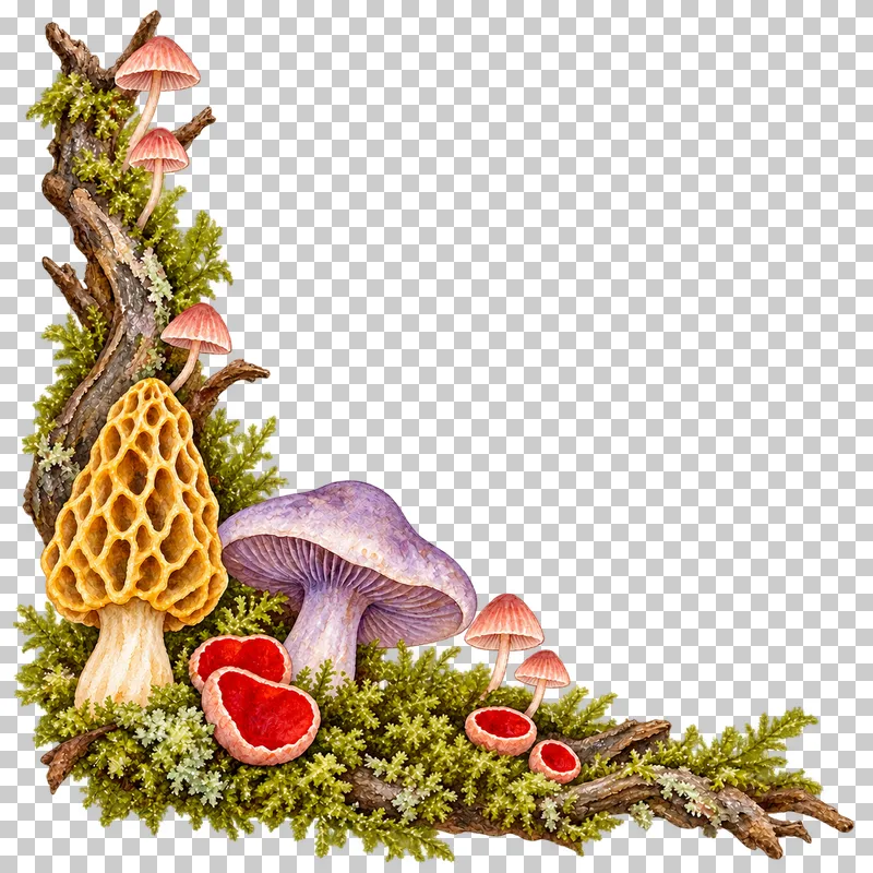 Watercolor illustration of l-shaped woodland corner.
