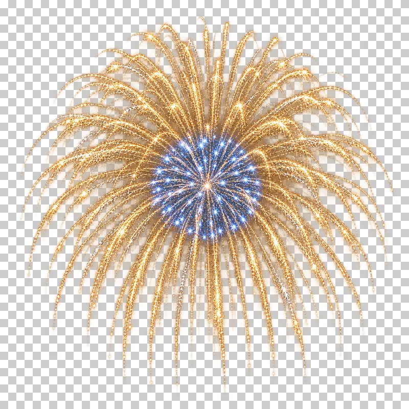 Gold firework surrounding a smaller blue inner burst.