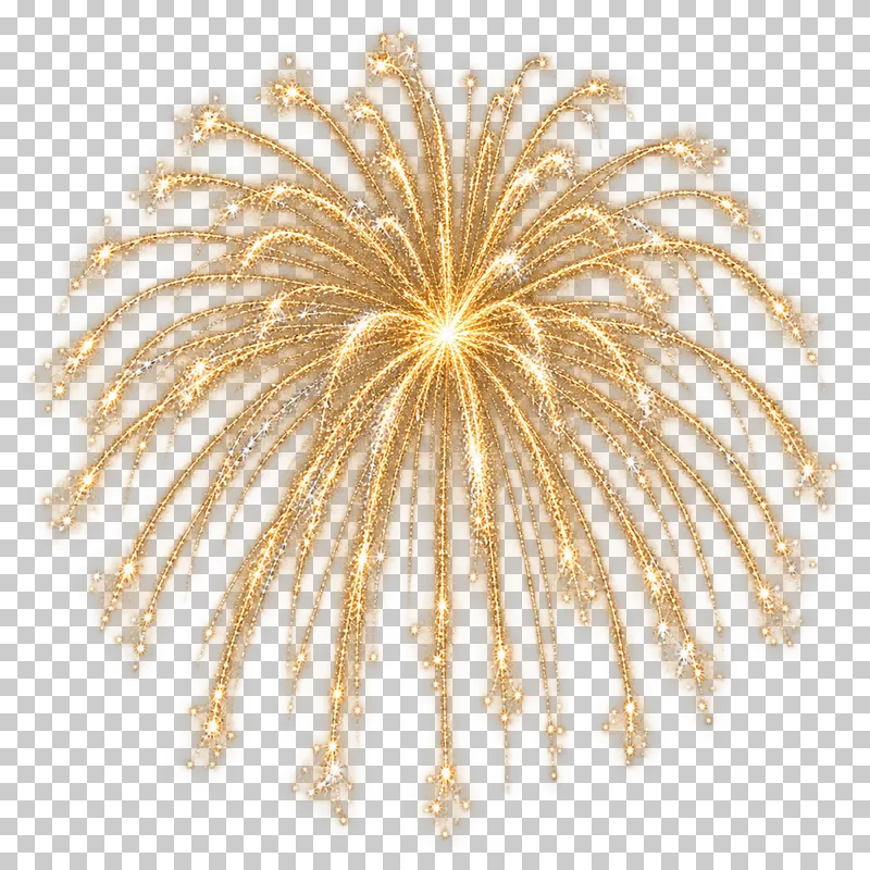 Gold firework with small spark clusters at the trail ends.