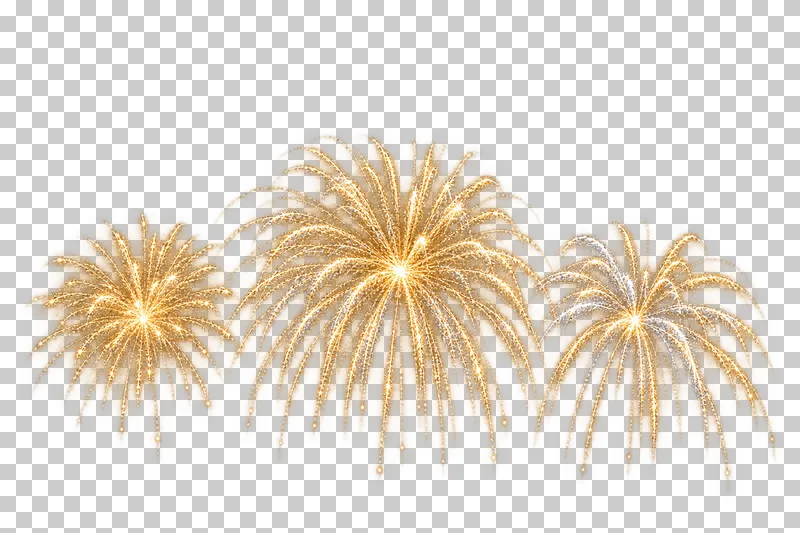 Three gold firework bursts arranged in a low wide group.