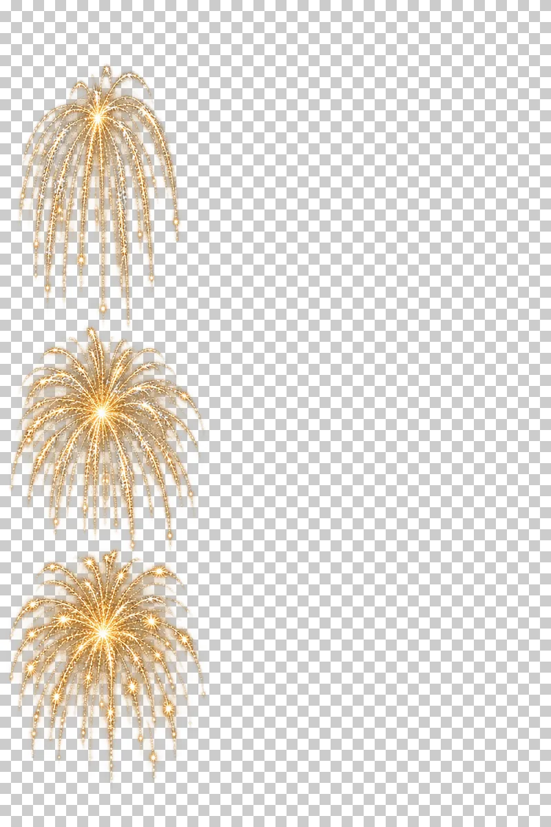 Three gold firework bursts stacked along the left side.
