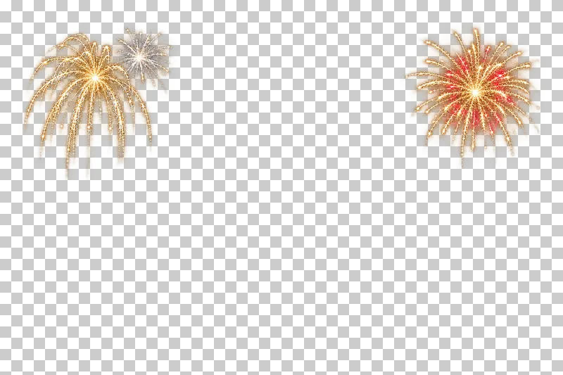Two small gold firework bursts in opposing upper corners, one with a red center.