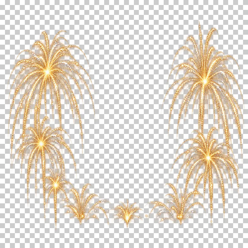 Gold fireworks arranged in a U shape around a clear center.