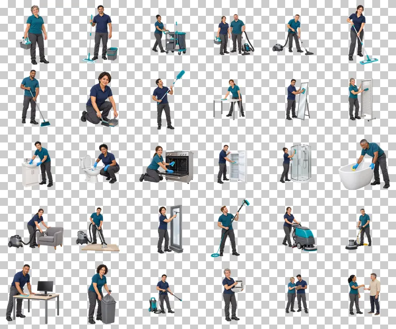 Cleaning Professionals Photo PNG Collection: all 30 elements in one grid