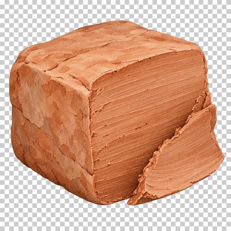 A terracotta clay block with an exposed cut face and a thin sliced flap, painted in watercolor.