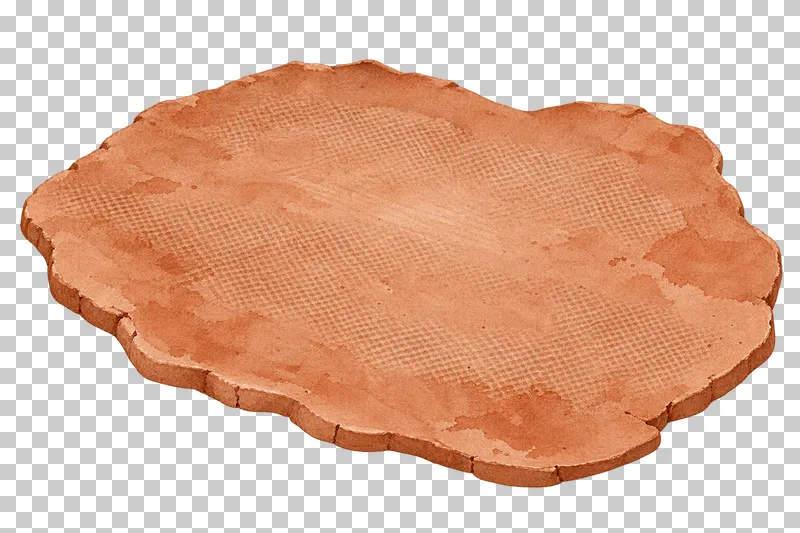An irregular rolled terracotta clay slab with fabric impressions and visible thickness.