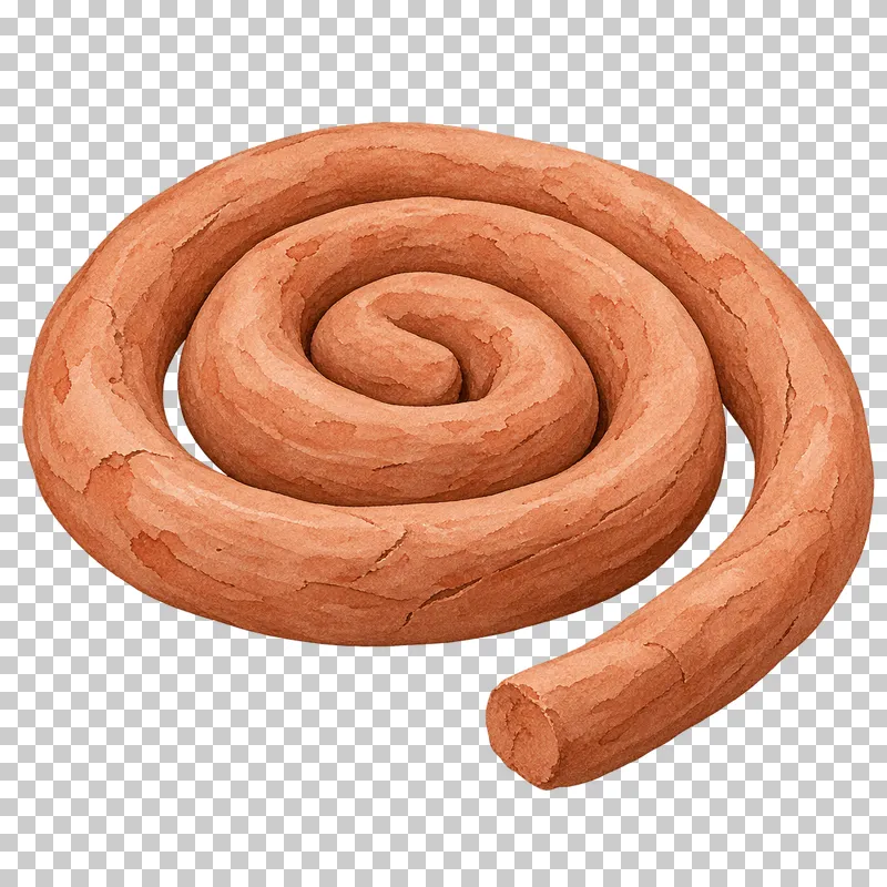 A thick raw-clay coil arranged in a loose spiral with a free end.