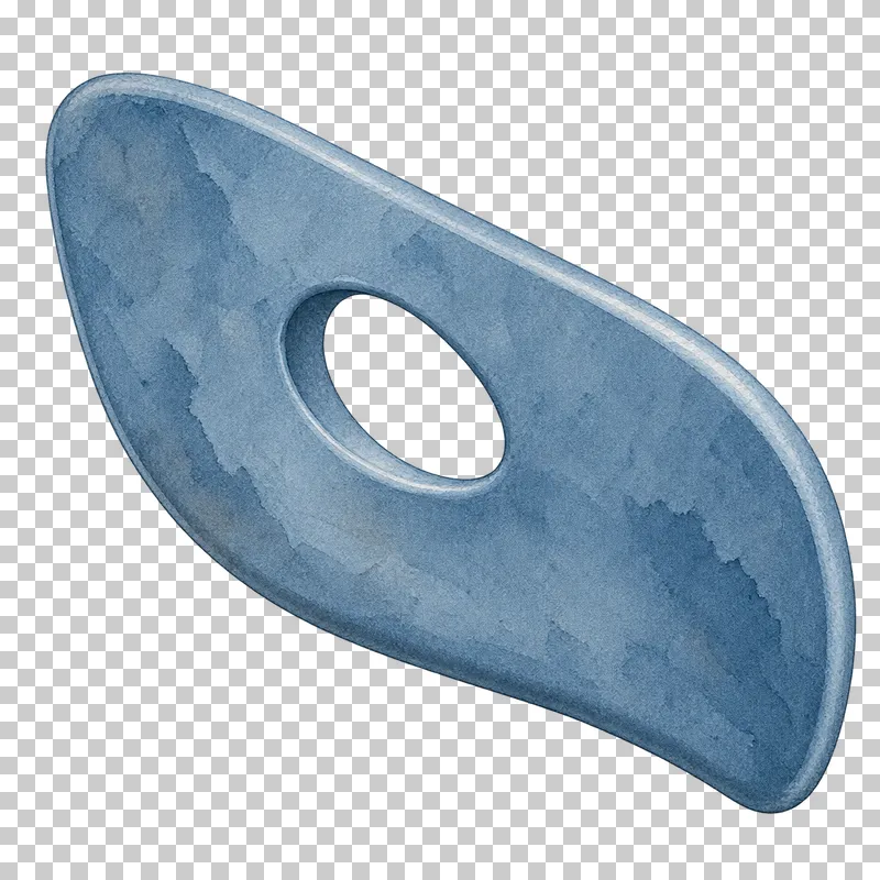 A thick smooth blue polymer pottery rib with a curved outline and grip opening.