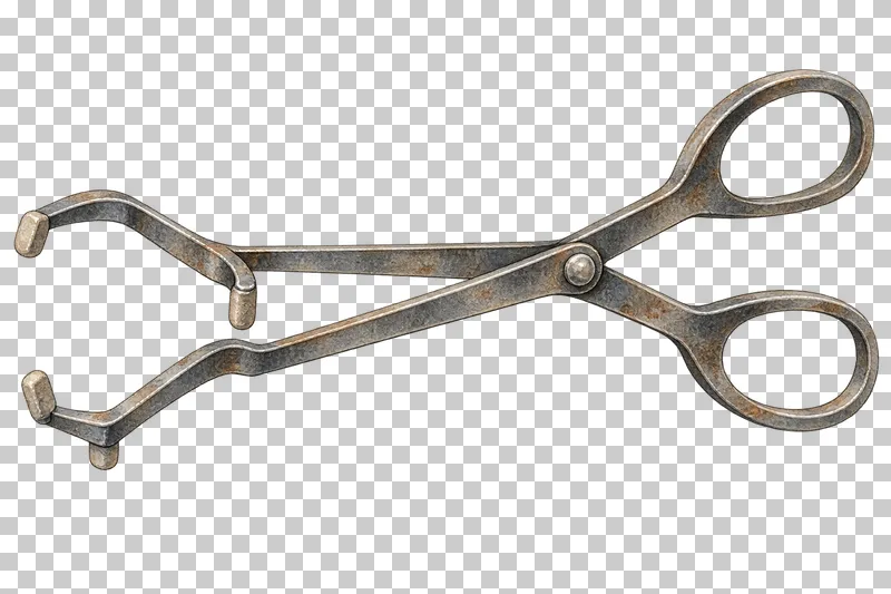 Complete metal glazing tongs with open finger loops, crossed arms and small gripping contacts.