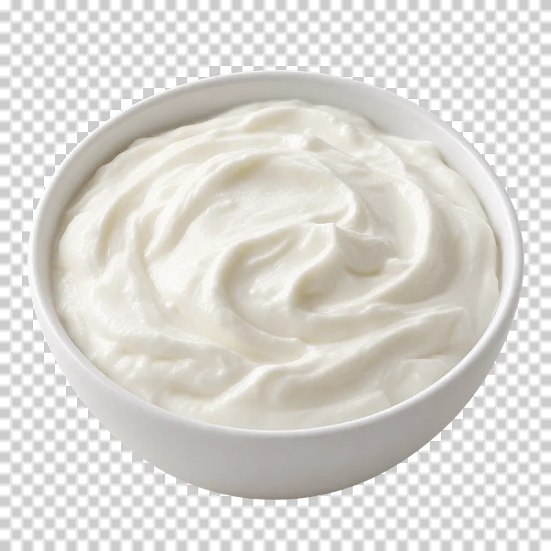 Thick plain yogurt with stirred folds in a white bowl.