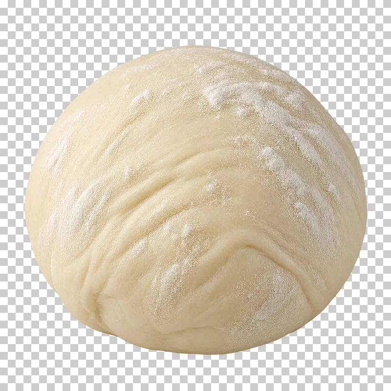 A smooth pale raw kneaded dough ball with light flour dusting.