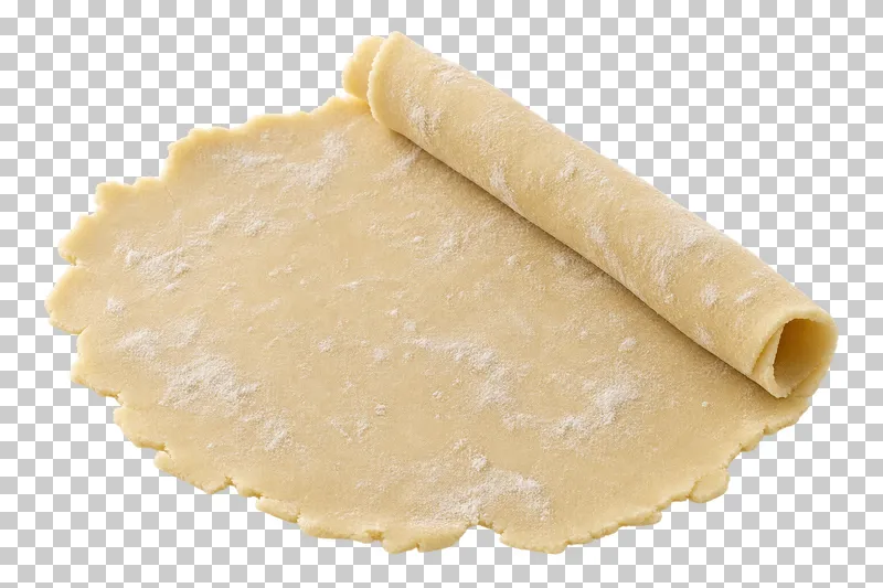 A thin raw shortcrust pastry sheet with one edge rolled back.