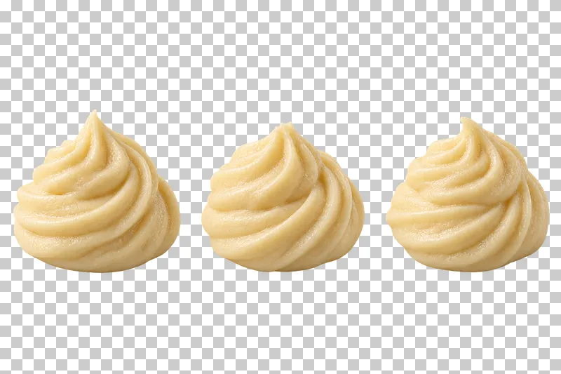 Three separate unbaked choux paste mounds with piping ridges.