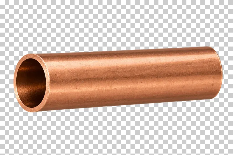 A short unmarked copper tube with two clean open ends and visible wall thickness.