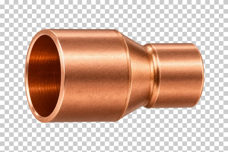 A copper socket coupling stepping from a wider opening to a narrower opening on a shared axis.