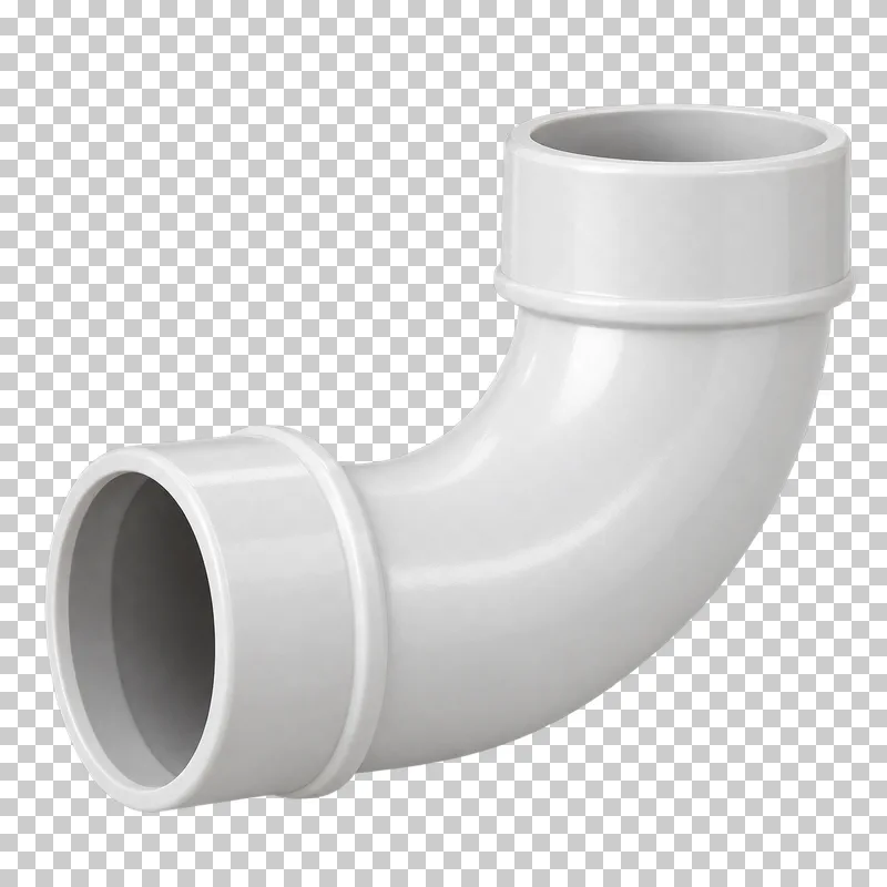 A white PVC long-sweep 90-degree drainage elbow with visibly enlarged socket ends and a long smooth radius.