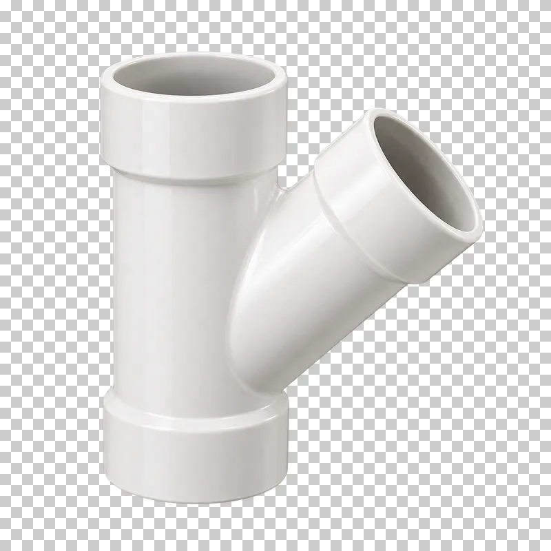 A white PVC wye with a straight main run and one clearly angled branch, three open sockets.