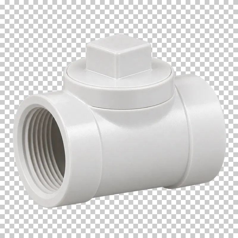 A white PVC cleanout adapter with its seated removable square-head threaded plug.