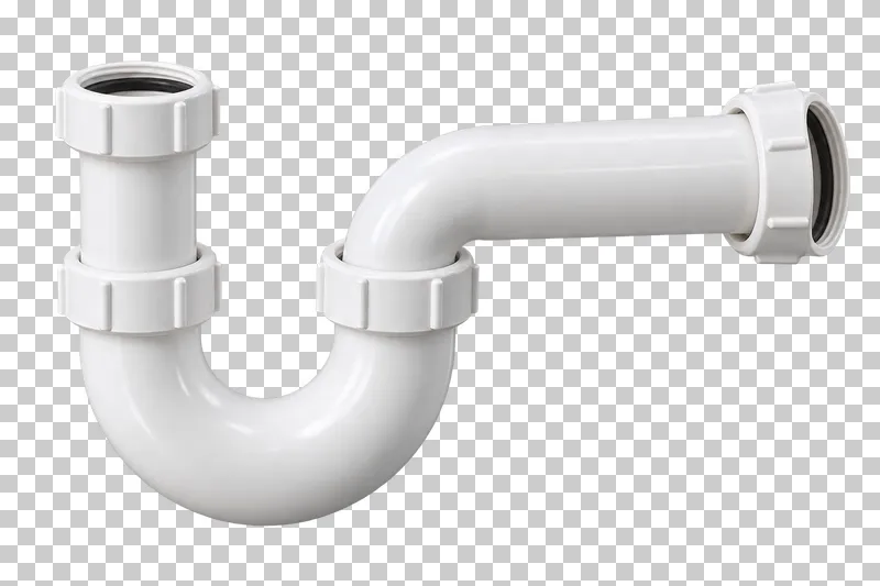 A complete white plastic tubular P-trap, U-bend, trap arm and slip nuts, with coherent continuous passages.