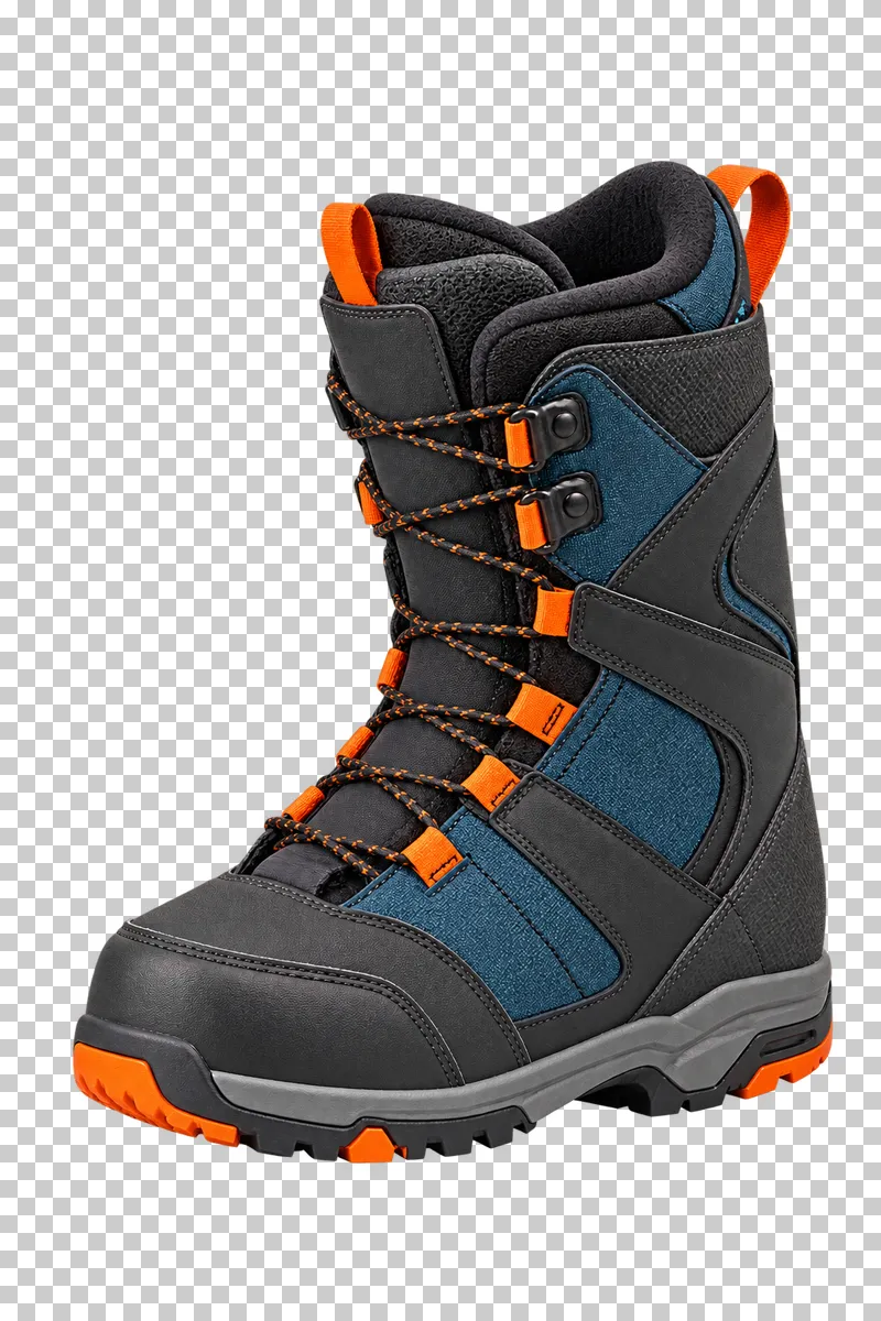 One soft high padded textile boot with a lace closure, stitched reinforcements and rubber tread. No rigid alpine cuff or buckles.