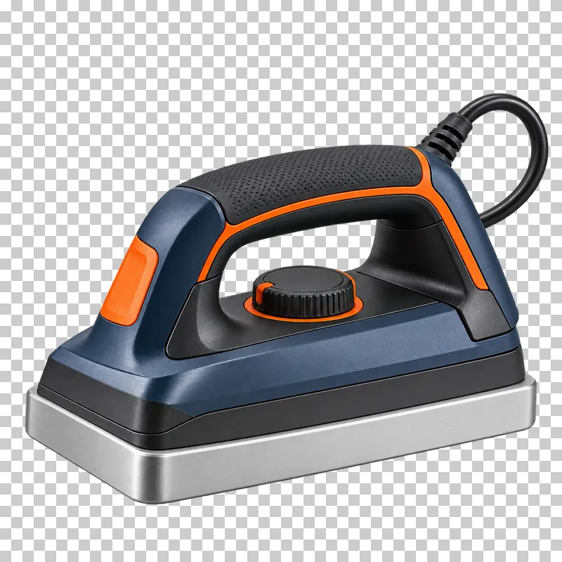 One dedicated compact waxing iron with a blunt rectangular thick metal sole, top grip, plain control dial and attached neat cord loop. No pointed laundry nose or steam holes.