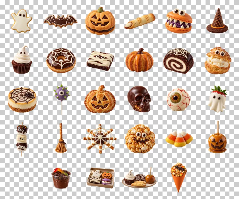 Halloween Party Treats Photo PNG Collection: all 28 elements in one grid
