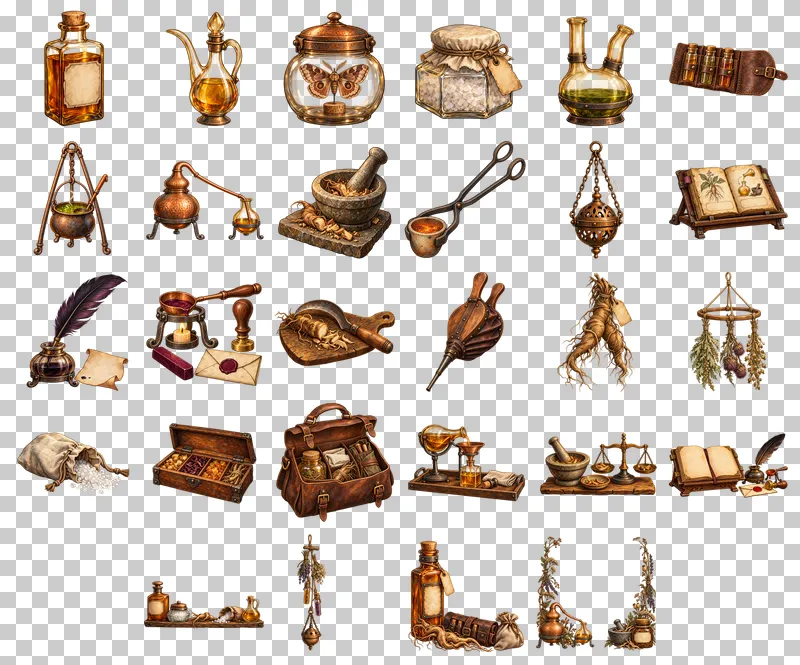 Halloween Witch Apothecary PNG Collection: all 28 elements in one grid