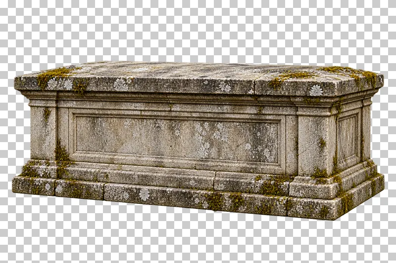 Low stone chest tomb rendered in weathered materials with a transparent background.